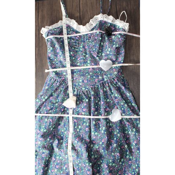 Vintage Candi Jones Micro Floral Sweetheart Dress Eyelet Lace Ruffle Cami Strap - Picture 10 of 16